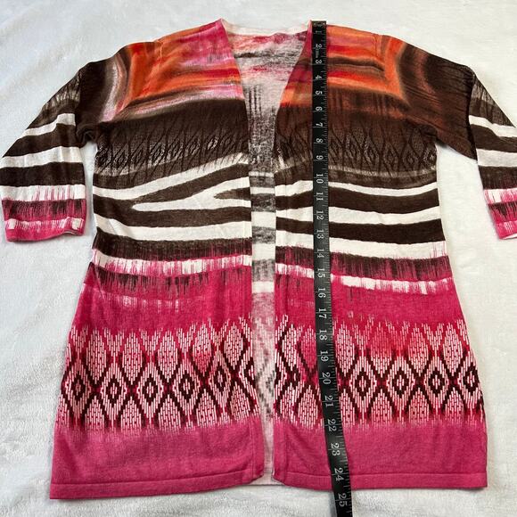 Chico's Tribal Chic Strom Cardigan Size Small/6 Linen Cotton Open 3/4 Sleeve - Picture 6 of 6